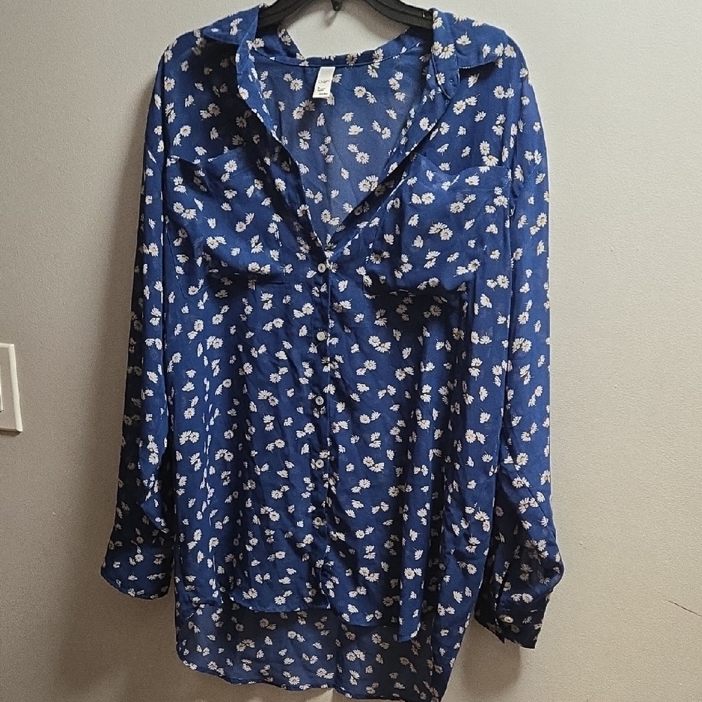American Apparel Blue Floral Button Down Shirt